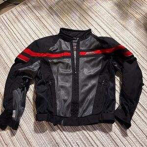 Olympia moto sports jacket size Medium black/ Red motorcycle padded armor
